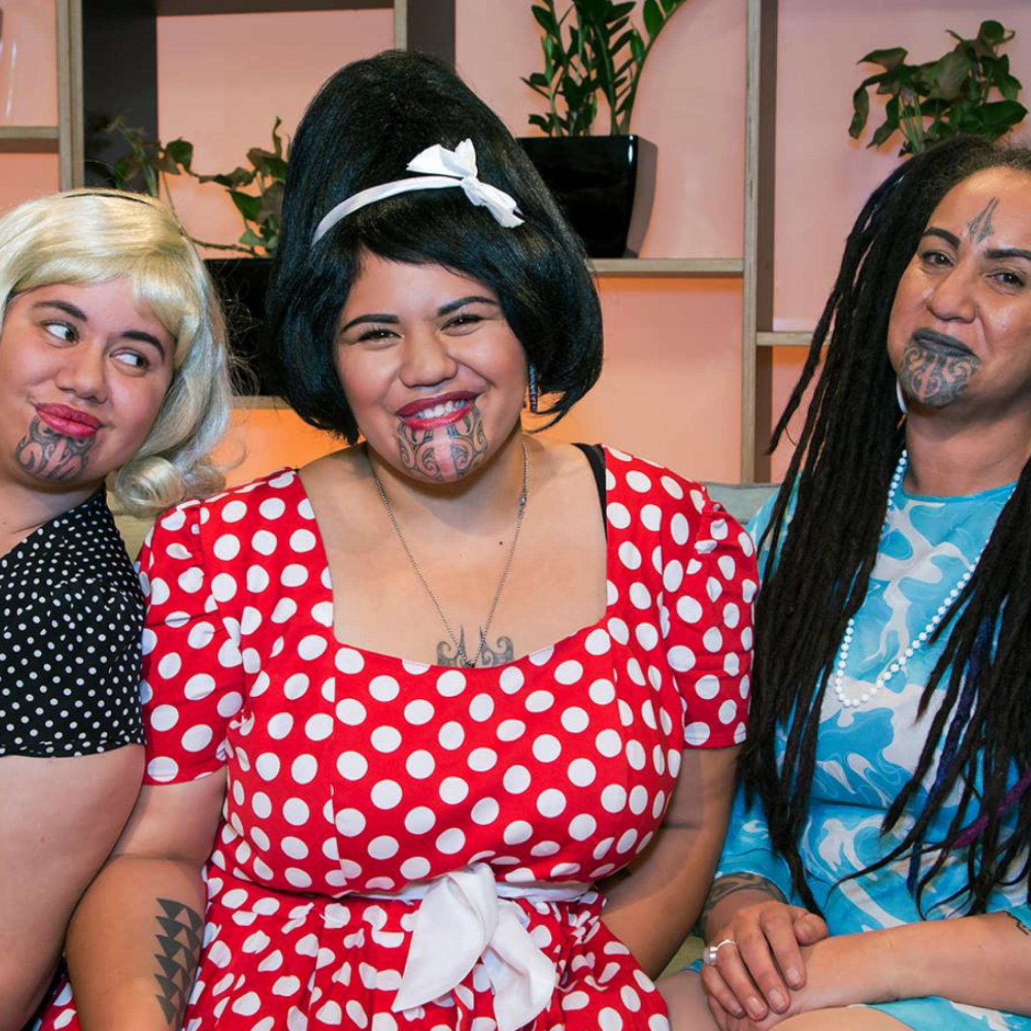three women wearing mokokauae